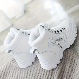 Women's Winter high top sneakers, Casual Lace Up Plush Lined Boots, Comfortable Side Zipper Short Boots