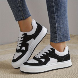 Women's Colorblock Skate Shoes, Versatile Low Top Lace Up Sports Shoes, Casual Flat Sneakers