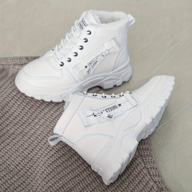 Women's Plush Lined Sneakers, Winter Warm Lace Up High Top Ankle Boots, Thermal Outdoor Shoes