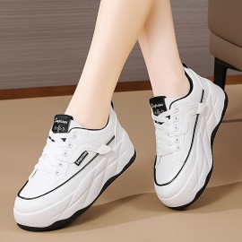 Women's Solid Color Casual Sneakers, Lace Up Soft Sole Platform Skate Shoes, Versatile Low-top Walking Shoes