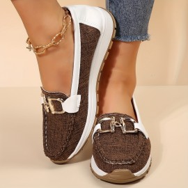 Women's Metallic Chain Decor Shoes, Casual Low Top Slip On Flat Shoes, All-Match Walking Shoes