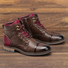 Men's Vintage Style Cap Toe Dress Boots With Side Zippers, Dress Shoes Boots, Casual Walking Shoes