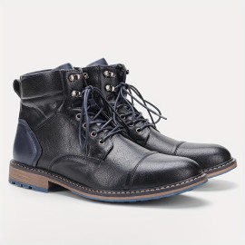 Men's Vintage Style Cap Toe Dress Boots With Side Zippers, Dress Shoes Boots, Casual Walking Shoes