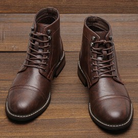 Men's Vintage Cap-toe Boots, Waterproof Anti-skid High-top Lace-up Boots For Outdoor, Spring Autum And Winter