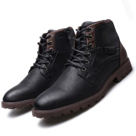 Men's Ankle Boots Lace-up Boots With Side Zipper, Retro Vintage Style Casual Walking Shoes