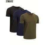 3pcs/set Solid Color Men's Comfy Medium Stretch T-shirt, Men's Summer Clothes, Men's Clothing