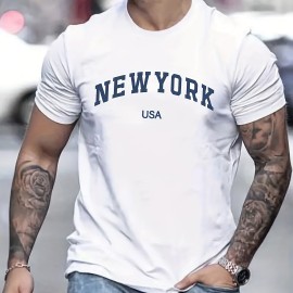 'New York USA' Print T Shirt, Tees For Men, Casual Short Sleeve Tshirt For Summer Spring Fall, Tops As Gifts