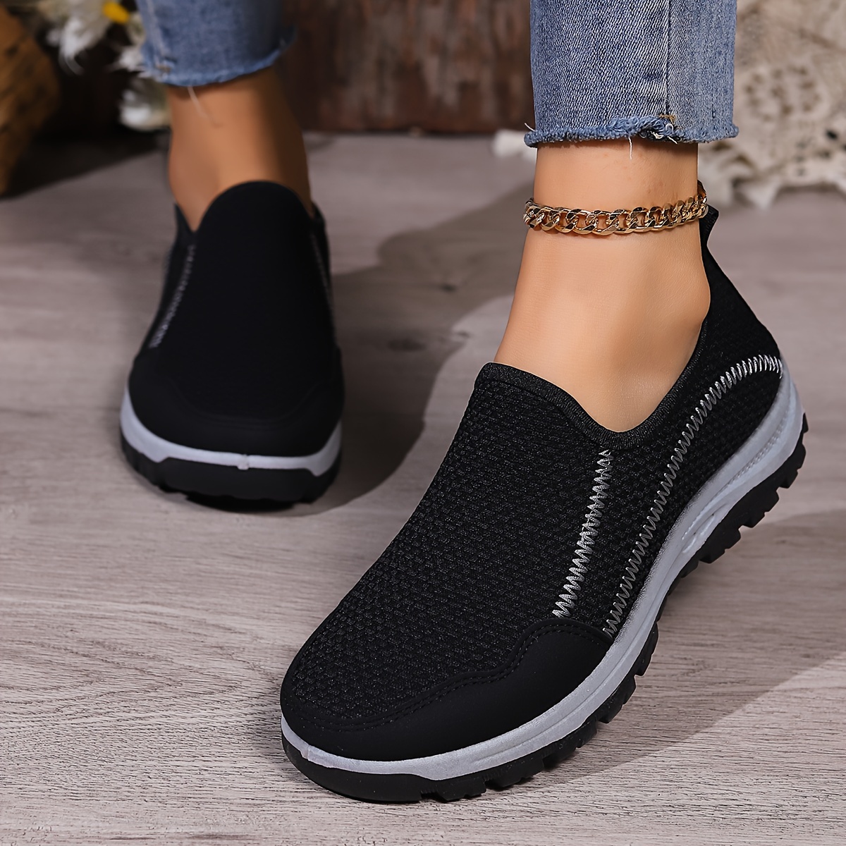 womens low top sports shoes lightweight breathable slip on sneakers casual outdoor walking trainers details 4