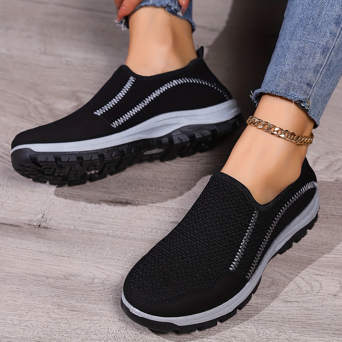 womens low top sports shoes lightweight breathable slip on sneakers casual outdoor walking trainers details 7