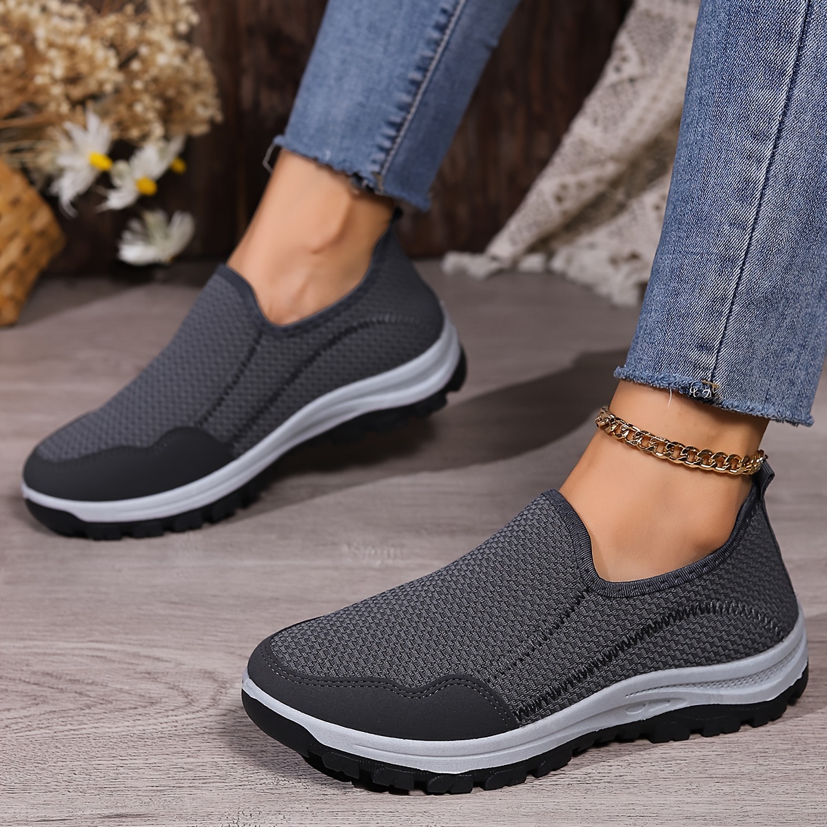 womens low top sports shoes lightweight breathable slip on sneakers casual outdoor walking trainers details 9