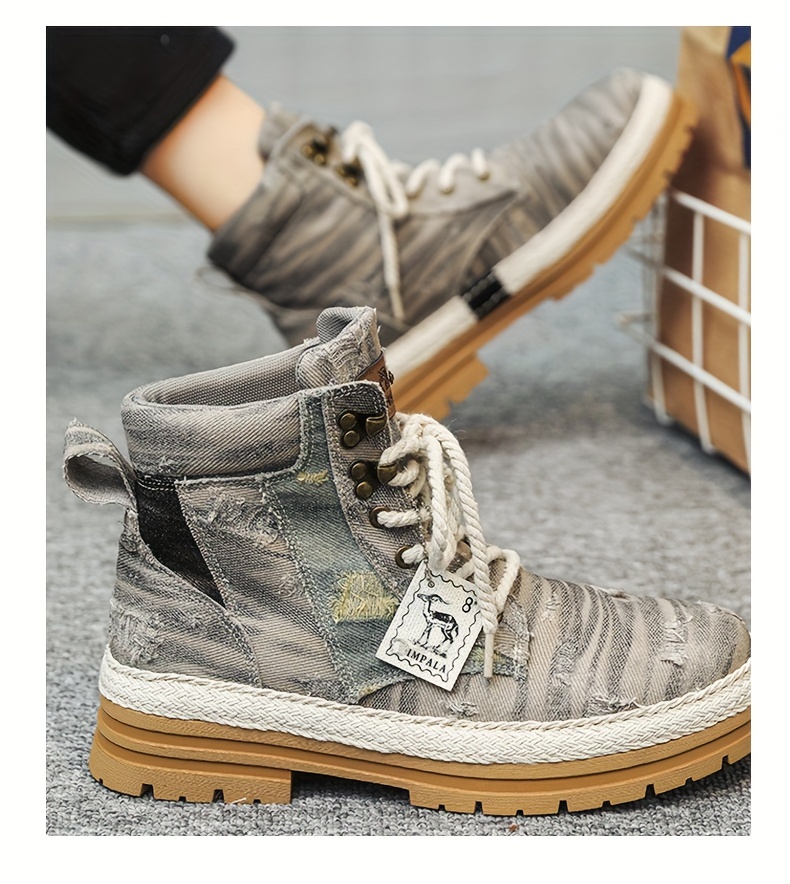 mens distressed design lace up boots casual walking shoes comfortable and breathable details 21